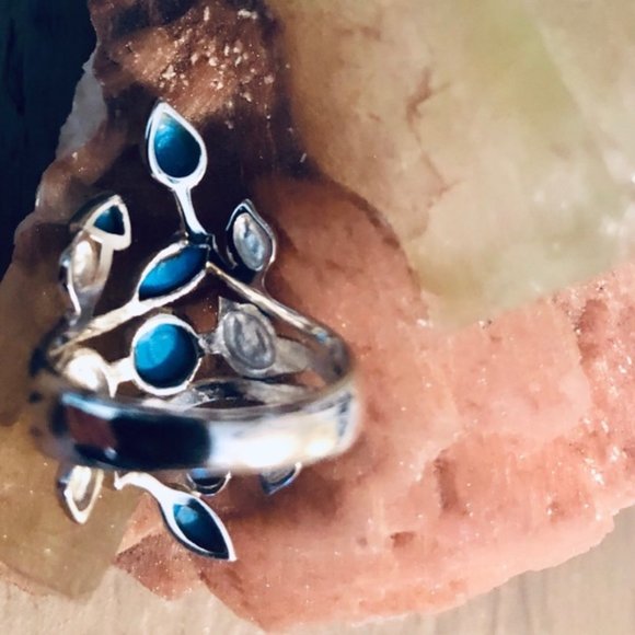 NEW Turquoise Leaf Ivy Ring 7 SS .925K - Picture 3 of 7